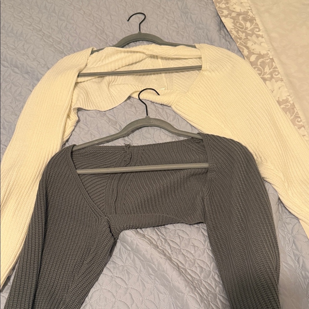 Cream and Gray Knit Shrugs